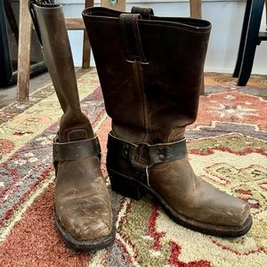 Distressed Cavalry-style motorcycle boots